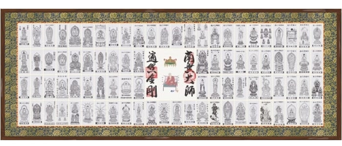 四国八十八ヶ所 御影札額 中仕立て 茶木目縁